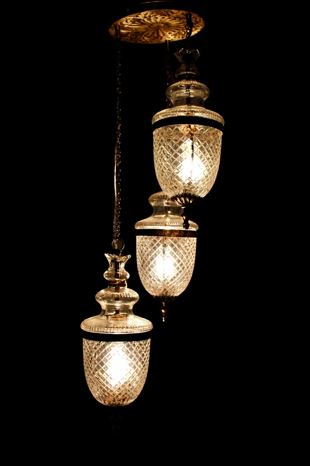 Rajsi Urn Diamond-Cut Glass Hanging Light — Triple Cascade · SGE-HL-043 · Samrat Glass Emporium