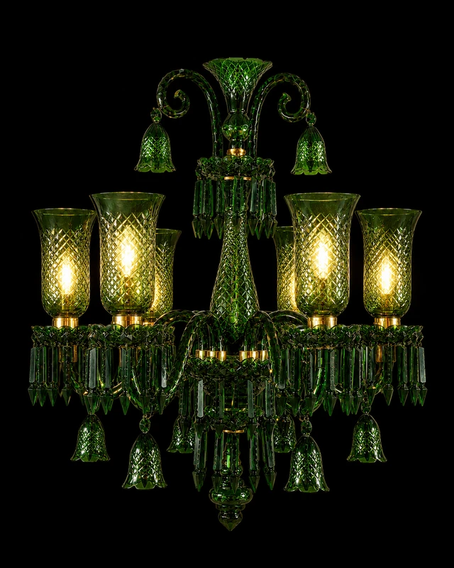 Meher Diamond-Hurricane Six-Light Glass Chandelier — Emerald Green · SGE-CH-063 · Samrat Glass Emporium