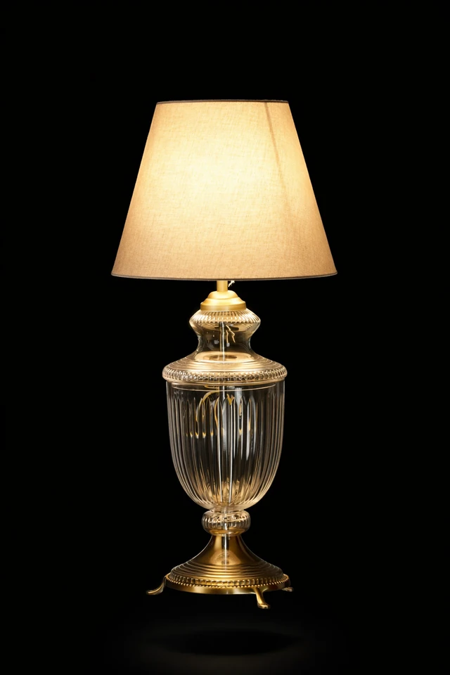 Rajsi Classic Vertical-Fluted Clear-Glass Urn Table Lamp · SGE-TL-012 · Samrat Glass Emporium