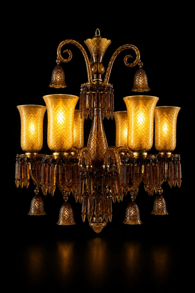 Meher Diamond-Hurricane Six-Light Glass Chandelier — Amber · SGE-CH-066 · Samrat Glass Emporium