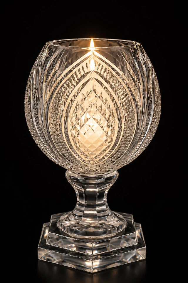 Diamond Crest Clear Cut-Glass Candle Stand · SGE-CS-008 · Samrat Glass Emporium