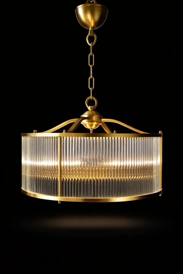 Prismara Vertical-Fluted Glass Drum Hanging Light · SGE-HL-017 · Samrat Glass Emporium