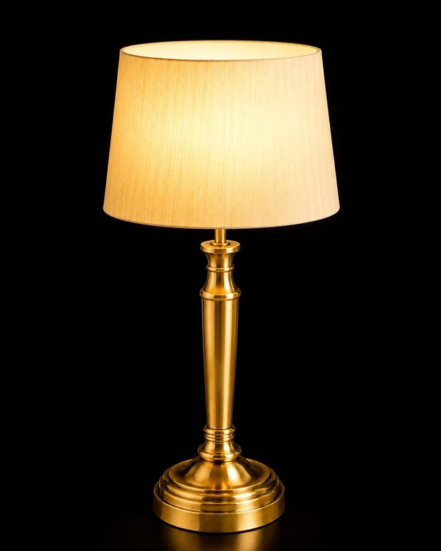 Swarna Classic Brass-Column Table Lamp with Cream Fabric Shade · SGE-TL-005 · Samrat Glass Emporium