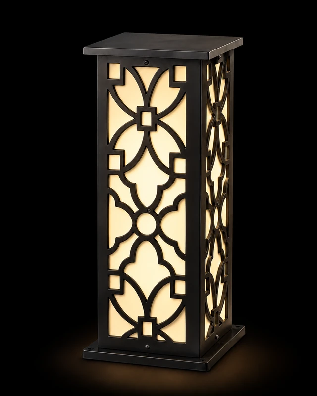 Charbagh Floral-Jali Matte-Black Tall Gate Pillar Light · Gate Light · SGE-GL-014 · Samrat Glass Emporium