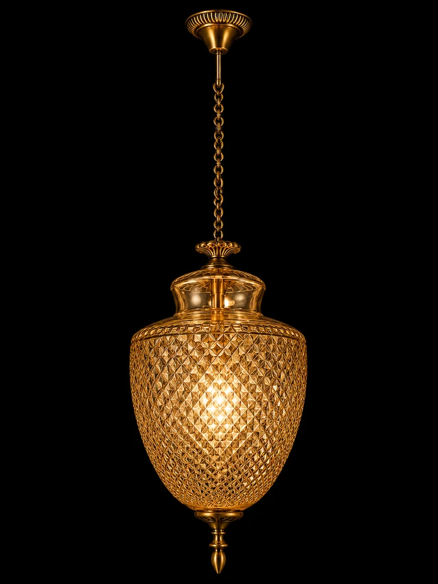 Rajsi Diamond-Lattice Glass Urn Hanging Light — 12" · SGE-HL-107 · Samrat Glass Emporium