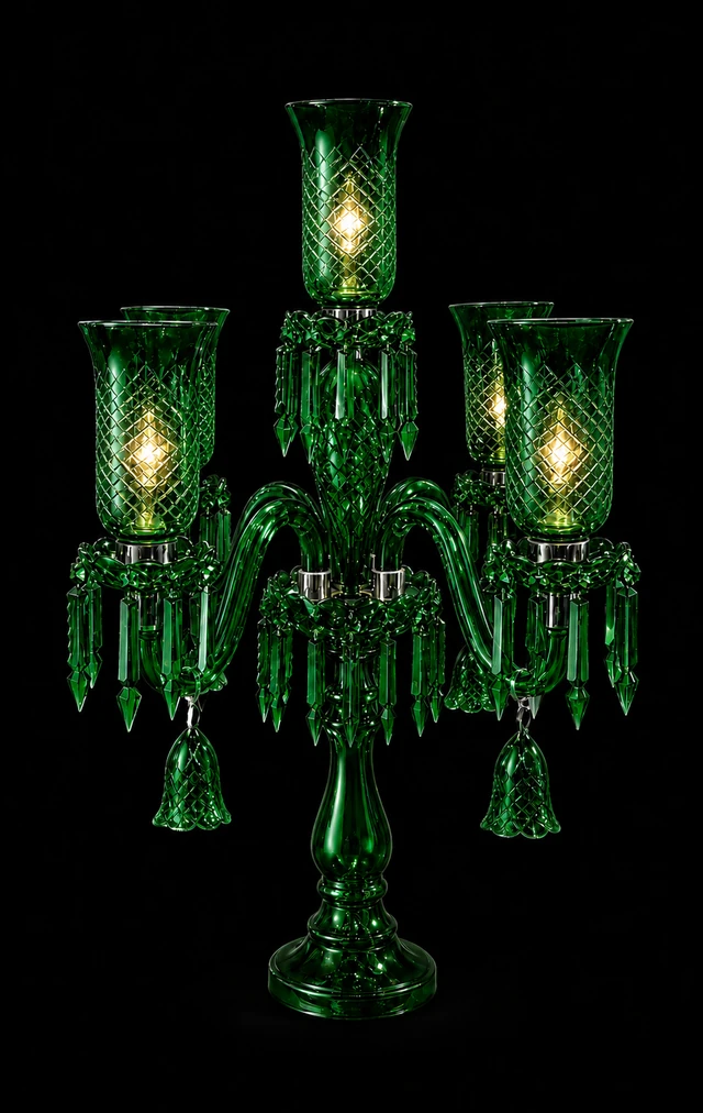 Rang Mahal Emerald Prism Table Chandelier · SGE-TA-005 · Samrat Glass Emporium