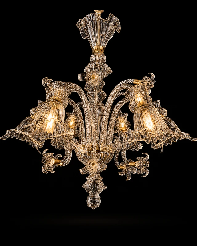 Gulzar Clear Six-Light Glass Chandelier · SGE-CH-055 · Samrat Glass Emporium
