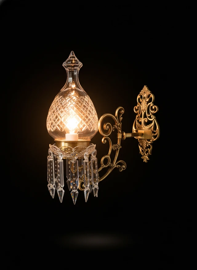Ratnadeep Diamond-Cut Clear Glass Crystal-Prism Wall Lamp · Wall Light · SGE-WL-042 · Samrat Glass Emporium