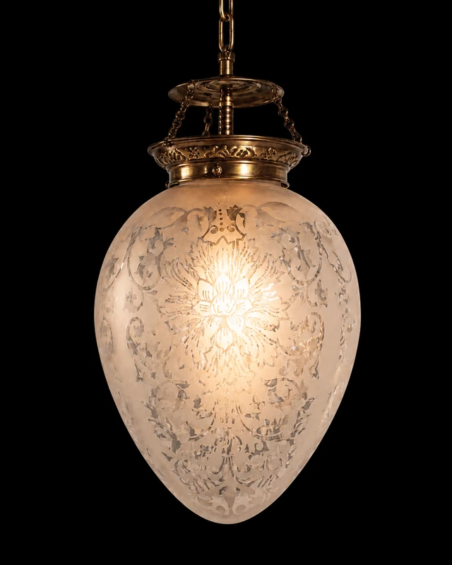 Matkadeep Frosted Etched-Floral Glass Hanging Light — Open Crown · SGE-HL-116 · Samrat Glass Emporium