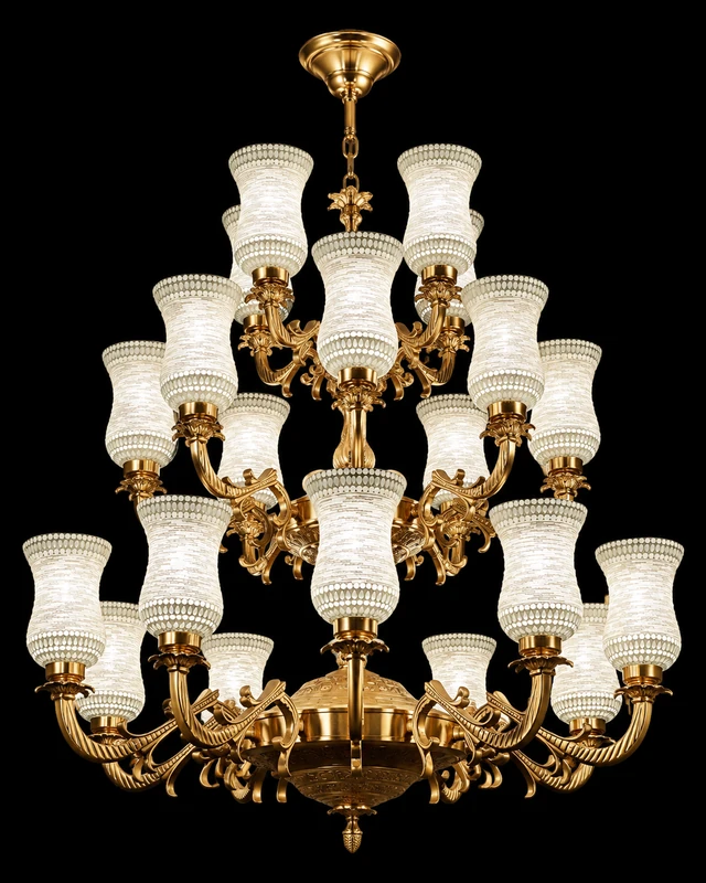 Rajdarbar White Crackle-Glass 24-Light Brass Chandelier · SGE-CH-053 · Samrat Glass Emporium