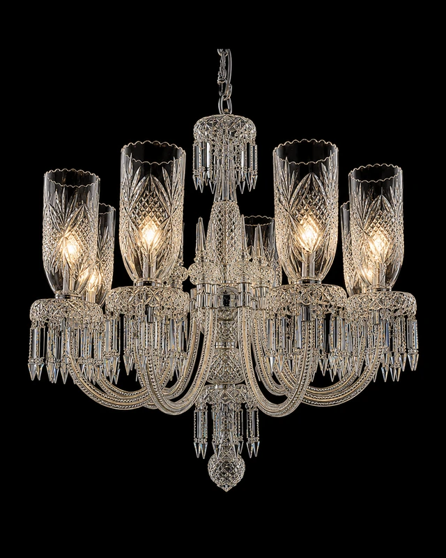 Noorvastra Scalloped Etched-Tulip Eight-Light Crystal Chandelier · SGE-CH-088 · Samrat Glass Emporium