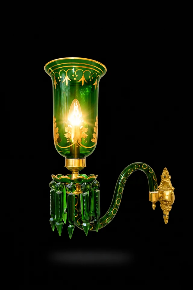 Bagh-e-Noor Gold-Decorated Single-Light Glass Wall Sconce — Emerald Green · Wall Light · SGE-WL-092 · Samrat Glass Emporium