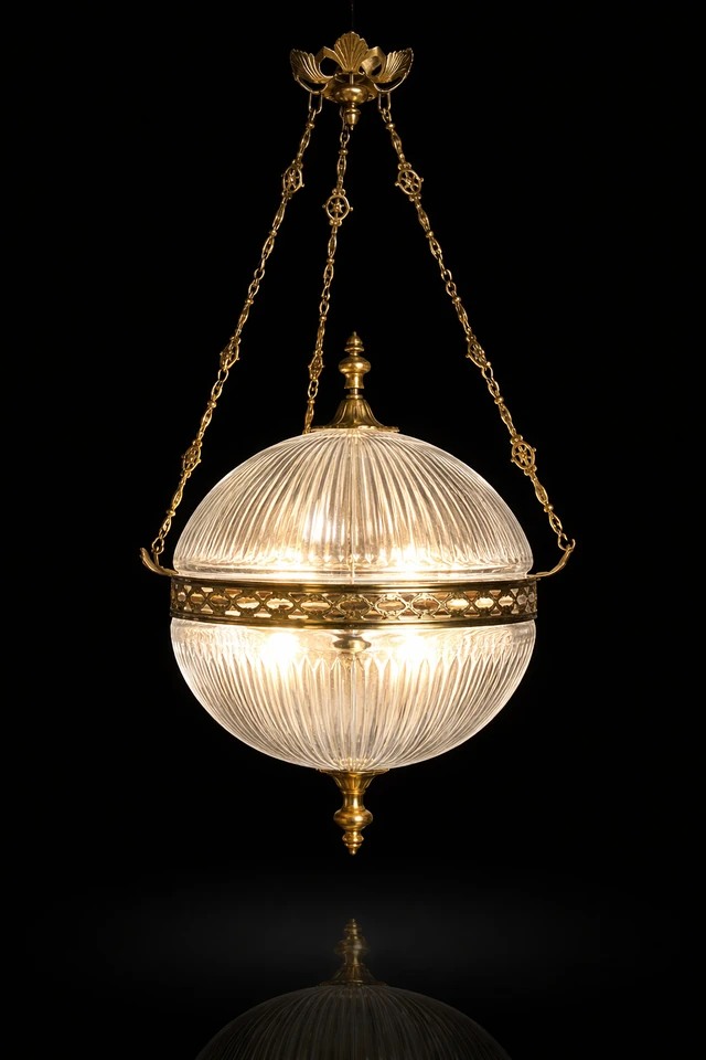 Golak Glass Globe Hanging Light — Vertical-Fluted Grand Swag · SGE-HL-025 · Samrat Glass Emporium