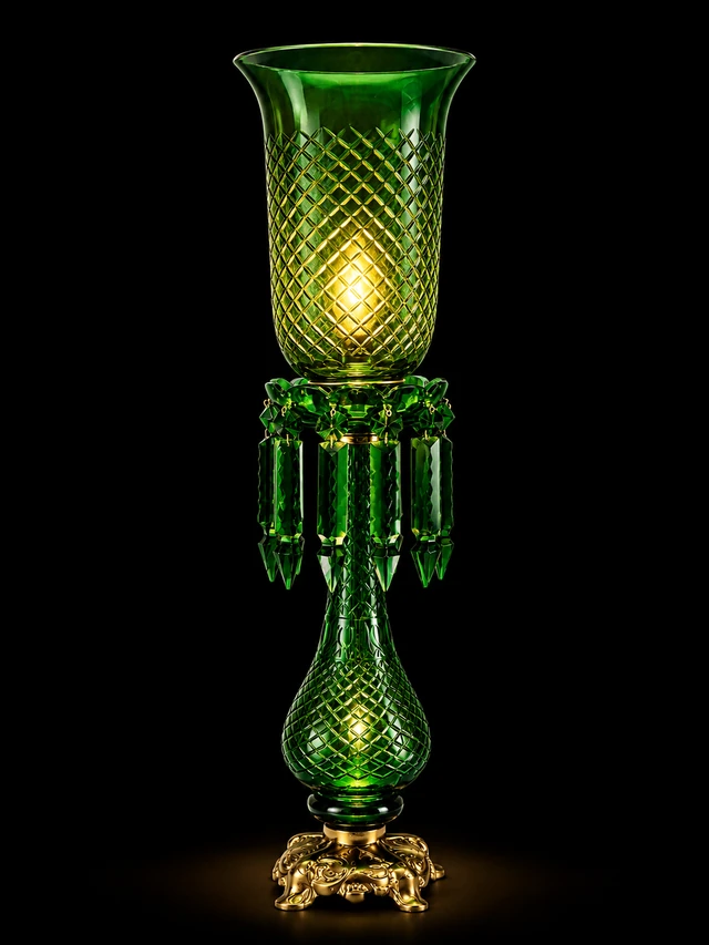 Shamiyana Cut-Glass Table Lamp – Emerald Green · SGE-TL-056 · Samrat Glass Emporium