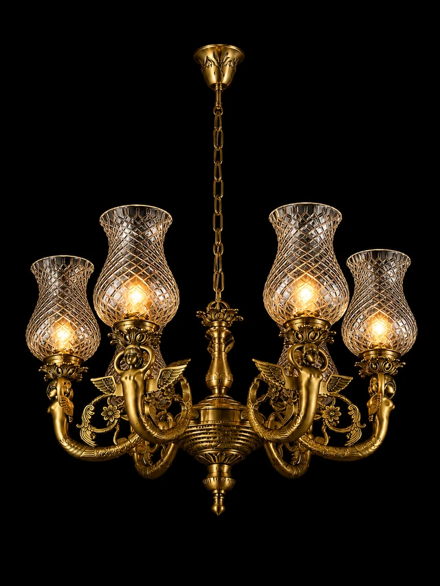 Mayur-Apsara Diamond-Lattice Four-Arm Chandelier · SGE-CH-078 · Samrat Glass Emporium