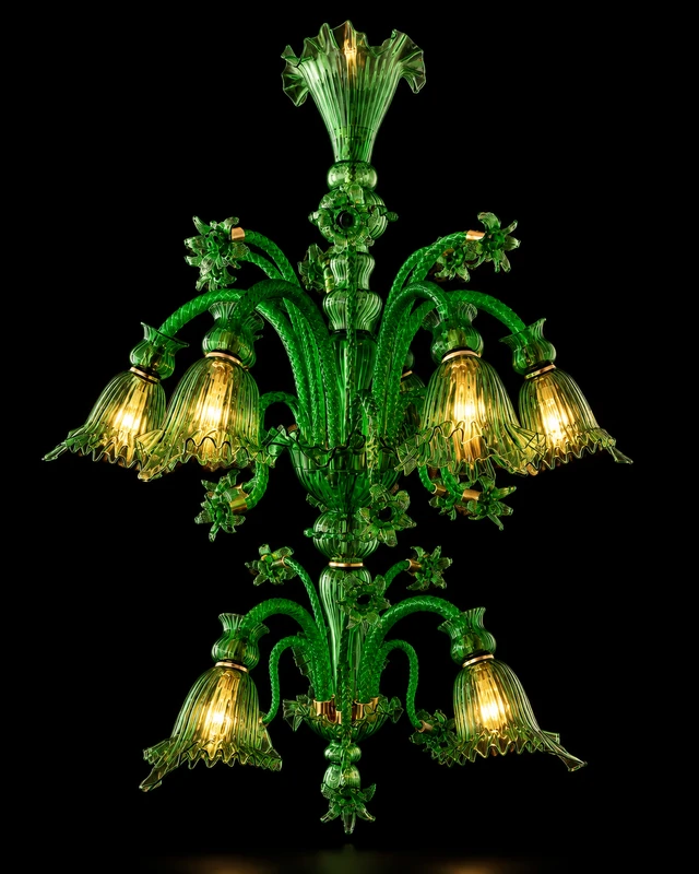 Gulzar Emerald Nine-Light Two-Tier Glass Chandelier · SGE-CH-074 · Samrat Glass Emporium