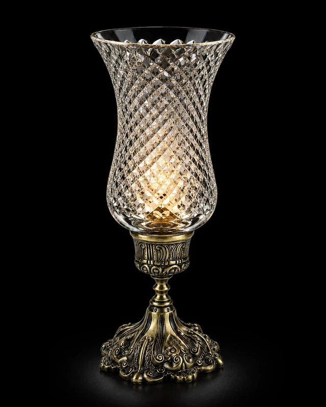 Rajwada Diamond-Lattice Clear-Glass Antique-Brass Table Lamp · SGE-TL-082 · Samrat Glass Emporium