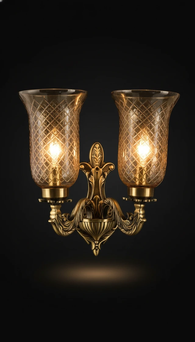 Padmapatra Diamond-Lattice Clear Glass Twin-Light Wall Sconce · Wall Light · SGE-WL-057 · Samrat Glass Emporium