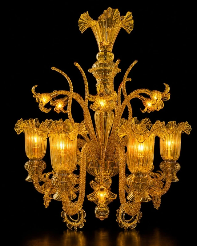 Gulzar Amber Crest Six-Light Uplight Glass Chandelier · SGE-CH-059 · Samrat Glass Emporium