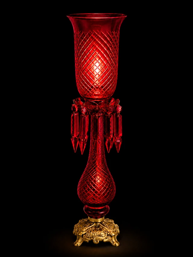 Shamiyana Cut-Glass Table Lamp – Ruby Red · SGE-TL-052 · Samrat Glass Emporium