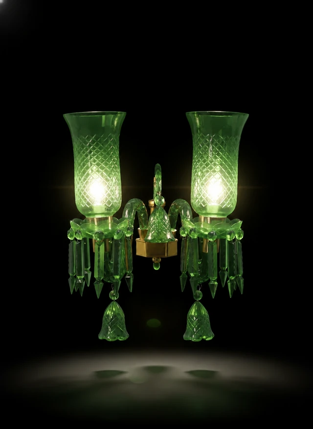 Meher Diamond-Cut Tulip Twin-Light Crystal Wall Sconce — Pistachio Green · Wall Light · SGE-WL-072 · Samrat Glass Emporium