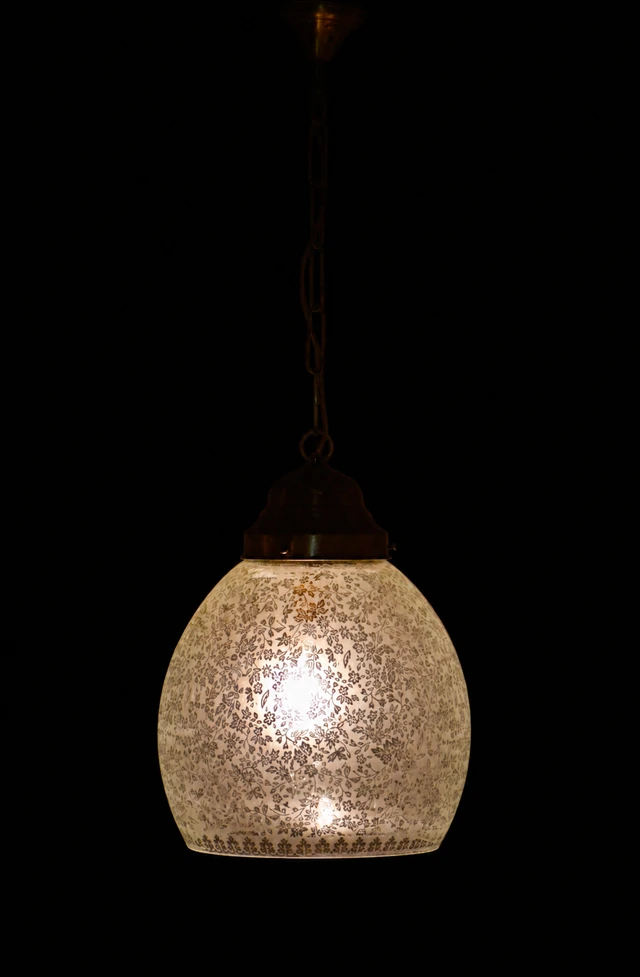 Kashika Etched Glass Hanging Light — Floral Veil · SGE-HL-040 · Samrat Glass Emporium