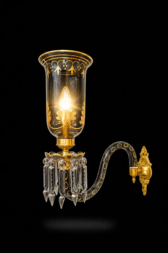 Bagh-e-Noor Gold-Decorated Single-Light Glass Wall Sconce — Clear · Wall Light · SGE-WL-095 · Samrat Glass Emporium