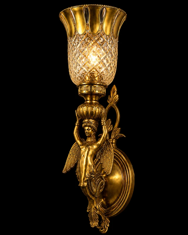 Kalashdhari Sculpted Winged Maiden Crown-Cut Glass Wall Sconce · Wall Light · SGE-WL-121 · Samrat Glass Emporium