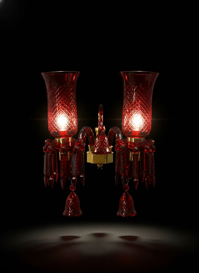 Meher Diamond-Cut Tulip Twin-Light Crystal Wall Sconce — Ruby Red · Wall Light · SGE-WL-068 · Samrat Glass Emporium