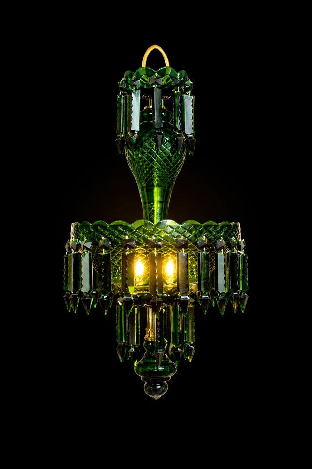 Haritma Emerald Cut-Glass Hanging Light — Twin-Light Prism Cascade · SGE-HL-009 · Samrat Glass Emporium