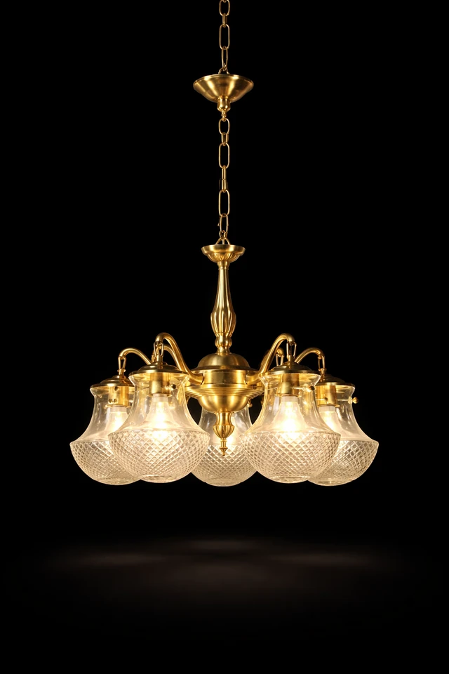 Prastara Diamond-Cut Glass Chandelier — Five-Light · SGE-CH-040 · Samrat Glass Emporium