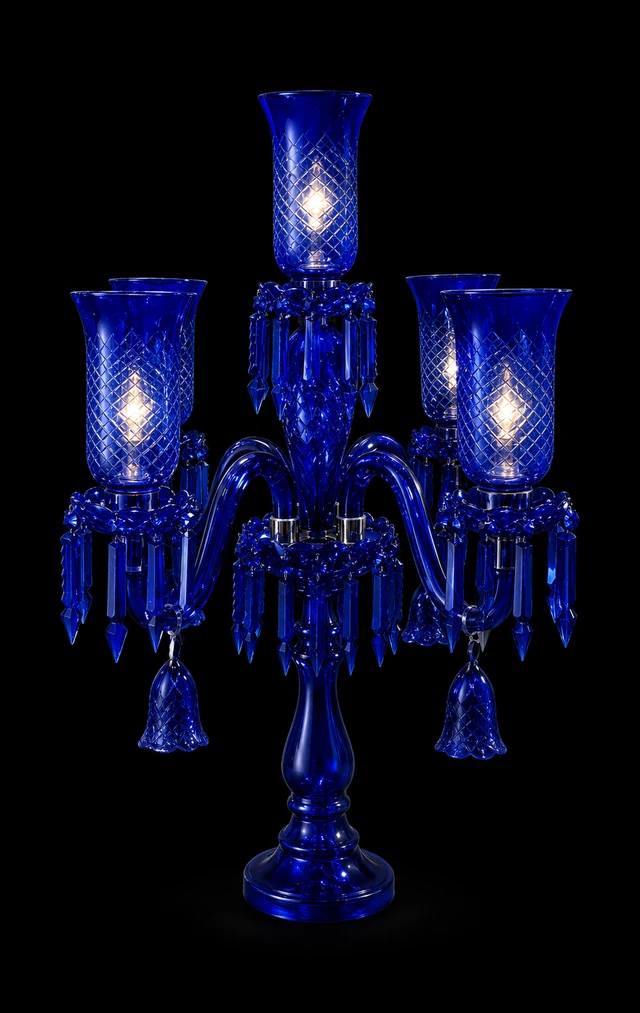 Rang Mahal Cobalt Prism Table Chandelier · SGE-TA-004 · Samrat Glass Emporium