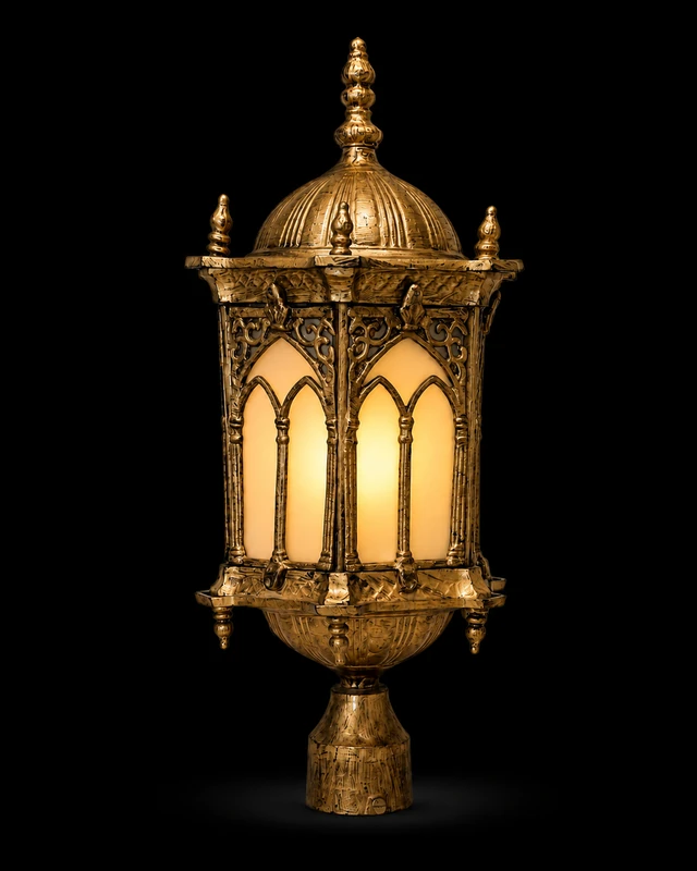 Mehrab Gothic-Arch Antique-Gold Gate Lantern — Alternate Size · Gate Light · SGE-GL-023 · Samrat Glass Emporium