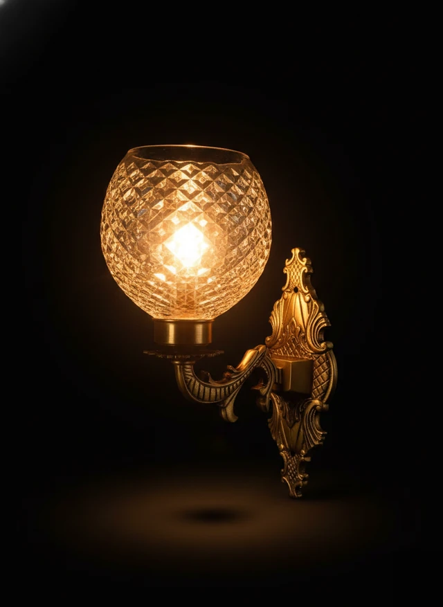 Ratnakosh Diamond-Cut Clear Glass Globe Wall Lamp · Wall Light · SGE-WL-046 · Samrat Glass Emporium