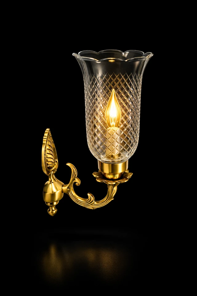 Tarangrekha Diamond-Lattice Clear Glass Single-Light Leaf-Back Wall Sconce · Wall Light · SGE-WL-097 · Samrat Glass Emporium