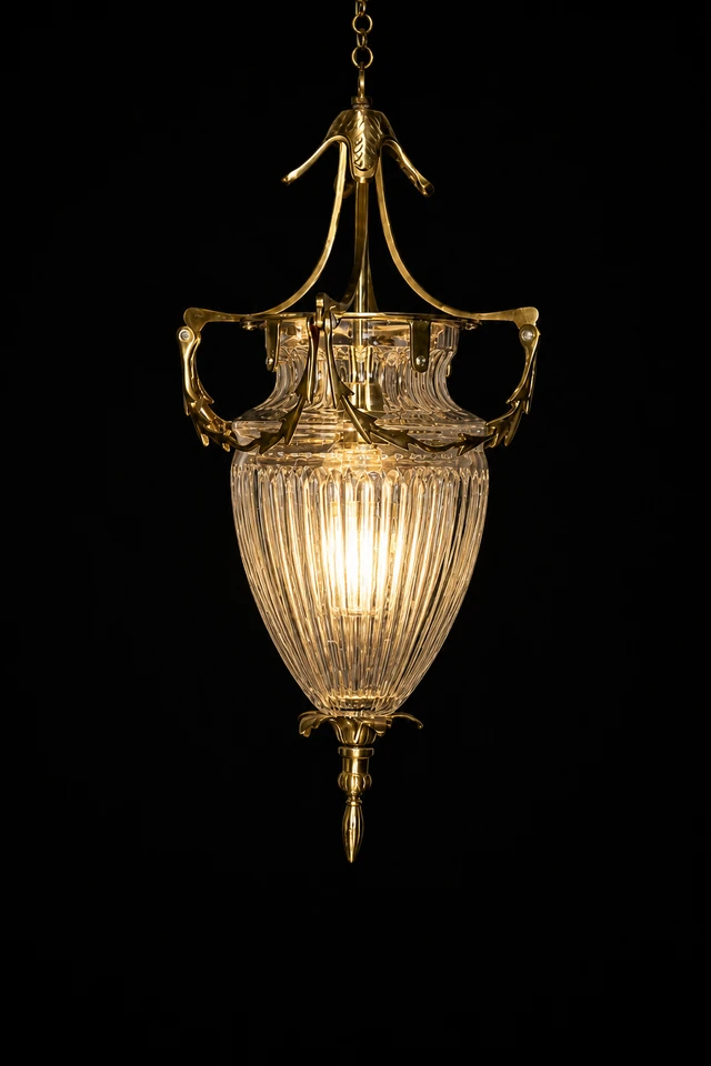Foliate Scroll Diamond-Cut Glass Hanging Light · SGE-HL-058 · Samrat Glass Emporium