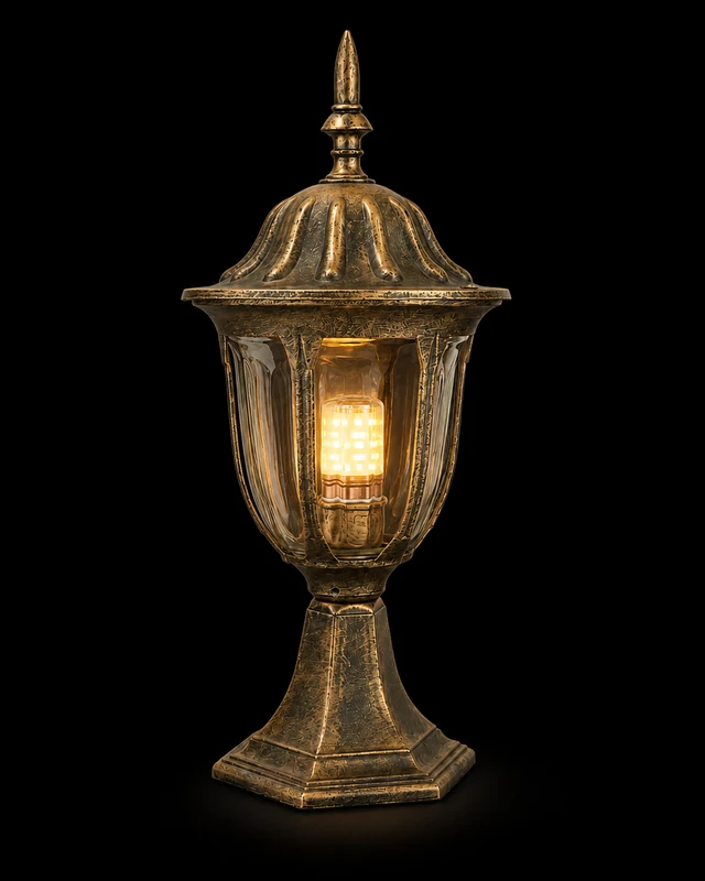 Amarjyoti Hexagonal Antique-Gold Gate Pillar Lamp · Gate Light · SGE-GL-017 · Samrat Glass Emporium