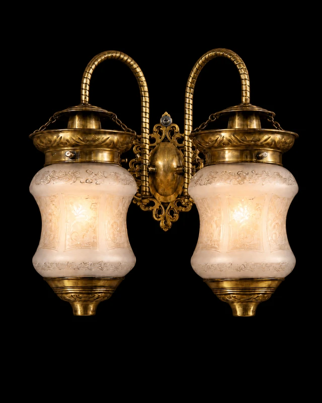 Noorjaal Floral-Etched Frosted Glass Twin-Light Hanging Wall Sconce · Wall Light · SGE-WL-090 · Samrat Glass Emporium