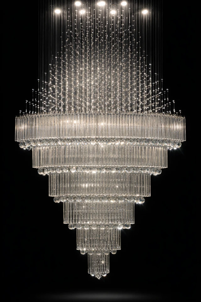 Meghdhara Six-Tier Crystal-Rod Rainfall Cascade Chandelier · SGE-CH-010 · Samrat Glass Emporium