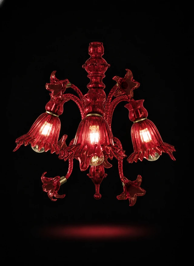 Gulzar Bellflower Three-Light Downlight Wall Light — Ruby Red · SGE-WL-018 · Samrat Glass Emporium