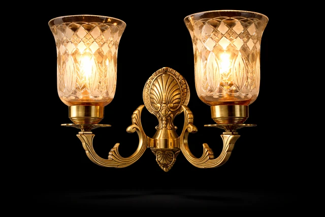 Tarangrekha Diamond-Leaf Cut Clear Glass Twin-Light Wall Sconce · Wall Light · SGE-WL-044 · Samrat Glass Emporium