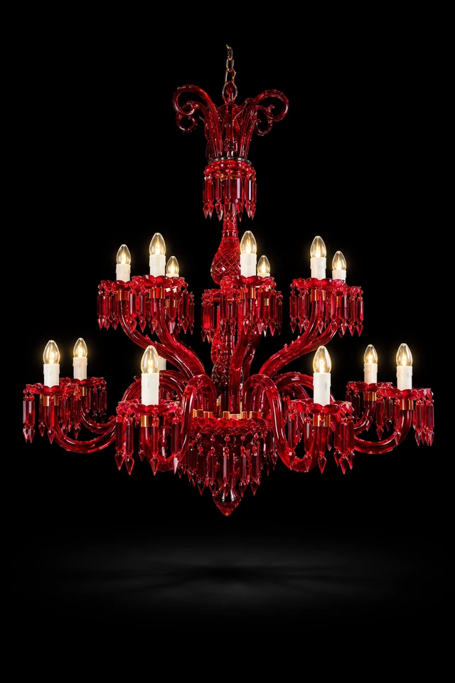 Gulzar Ruby Eighteen-Light Two-Tier Glass Chandelier · SGE-CH-005 · Samrat Glass Emporium