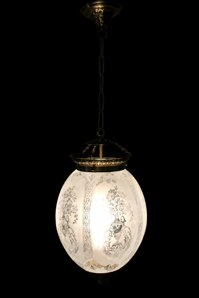 Etched Blossom Frosted Glass Hanging Light · SGE-HL-032 · Samrat Glass Emporium