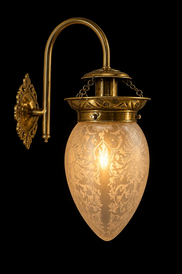 Noorjaal Teardrop Floral-Etched Frosted Glass Hanging Wall Lantern · Wall Light · SGE-WL-061 · Samrat Glass Emporium