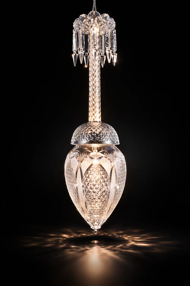 Padmakosh Oval Artisan-Cut Glass Hanging Light — Crystal Crown · SGE-HL-003 · Samrat Glass Emporium