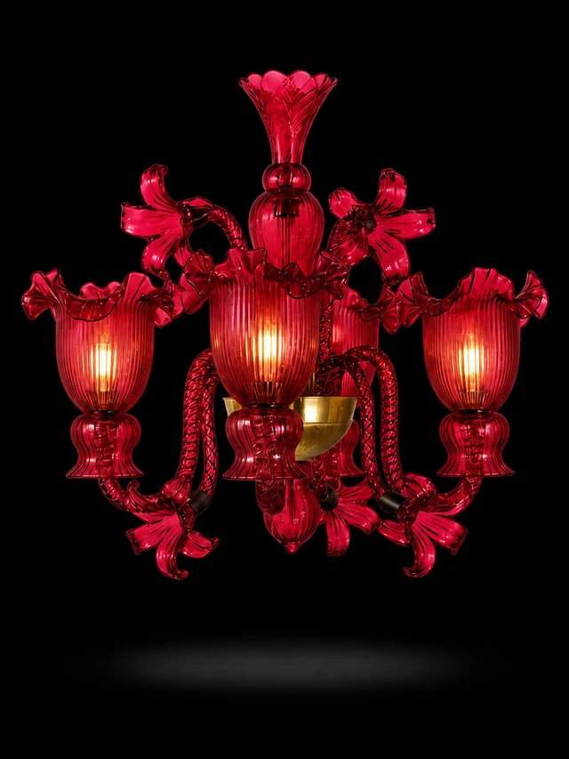Gulzar Ruffled Tulip Three-Light Wall Light — Ruby Red · SGE-WL-023 · Samrat Glass Emporium