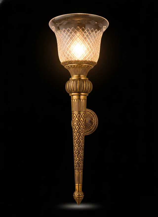Rajdand Diamond-Cut Clear Glass Torch Wall Lamp · Wall Light · SGE-WL-047 · Samrat Glass Emporium