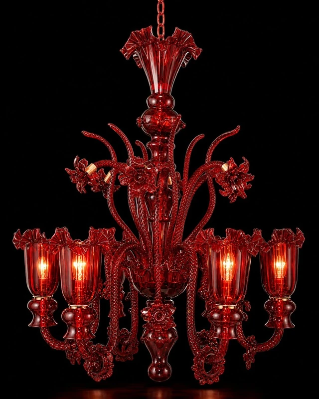 Gulzar Ruby Six-Light Uplight Glass Chandelier · SGE-CH-060 · Samrat Glass Emporium