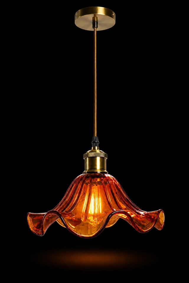 Leherpushp Amber Fluted Flower-Glass Hanging Light · SGE-HL-109 · Samrat Glass Emporium