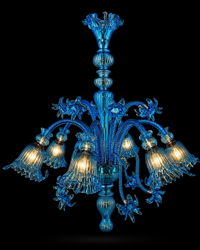 Gulzar Neelam Six-Light Glass Chandelier · SGE-CH-054 · Samrat Glass Emporium